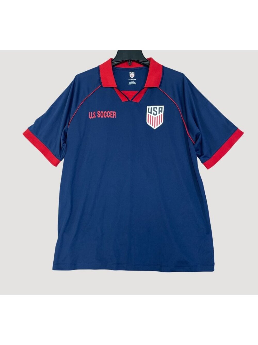 NWOT U.S. Soccer Men's L Blue & Red Short Sleeve Polo Shirt Polyester